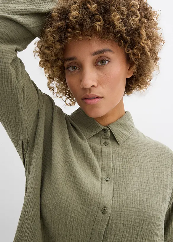 Lang, oversized musselinbluse, bonprix