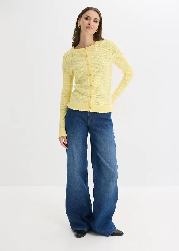 Cardigan i bomullsmiks med hullm&oslash;nster, bonprix