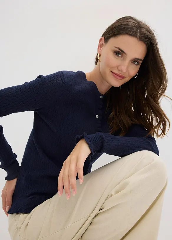 Cardigan i bomullsmiks med hullm&oslash;nster, bonprix