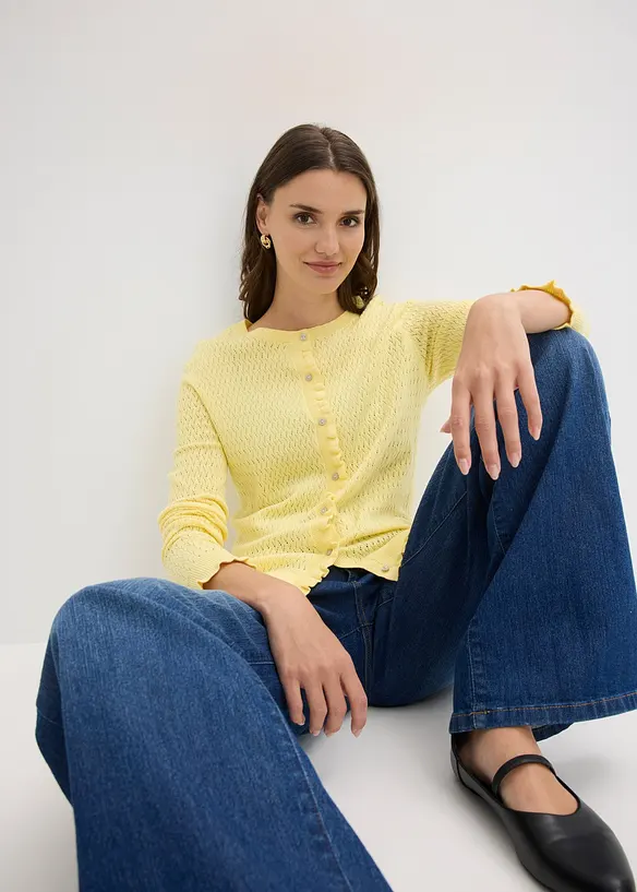 Cardigan i bomullsmiks med hullm&oslash;nster, bonprix