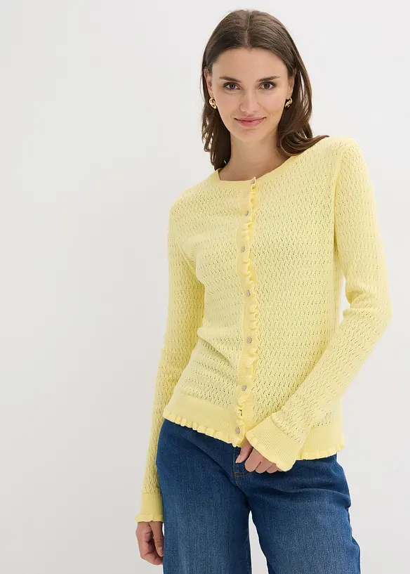 Cardigan i bomullsmiks med hullm&oslash;nster, bonprix