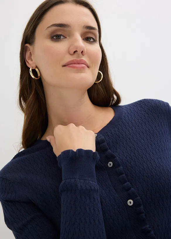 Cardigan i bomullsmiks med hullm&oslash;nster, bonprix