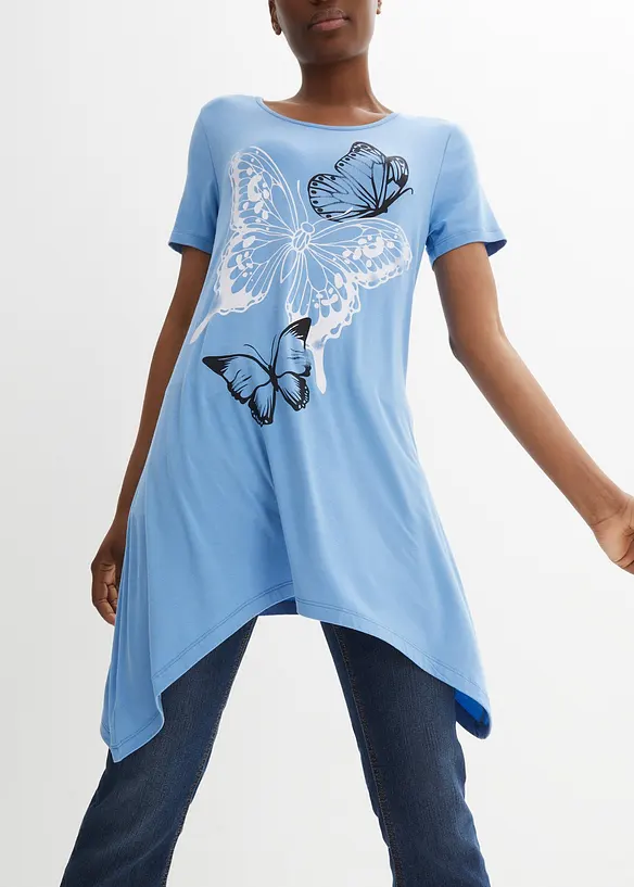 Lang topp med snipper i falden og sommerfugler, bonprix