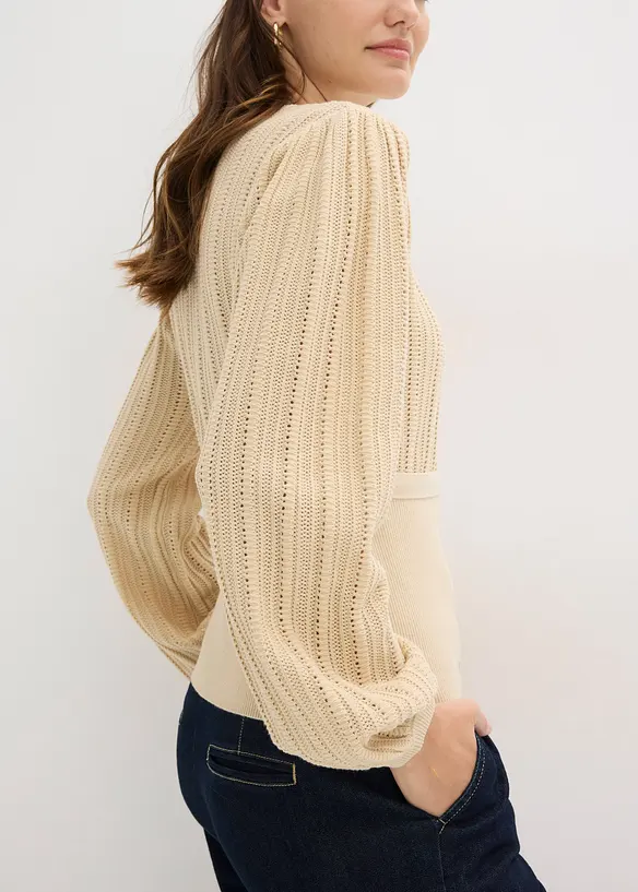 Genser i bomullsmiks med hullm&oslash;nster, bonprix