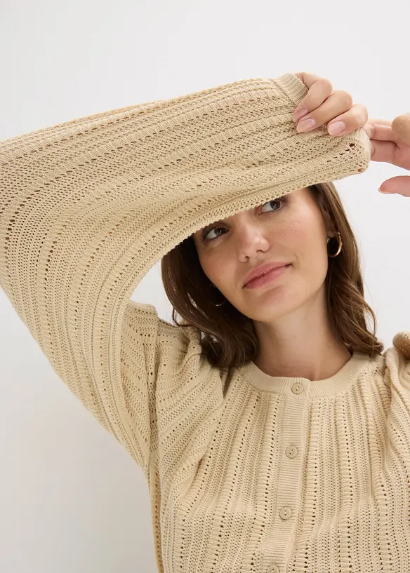 Genser i bomullsmiks med hullm&oslash;nster, bonprix