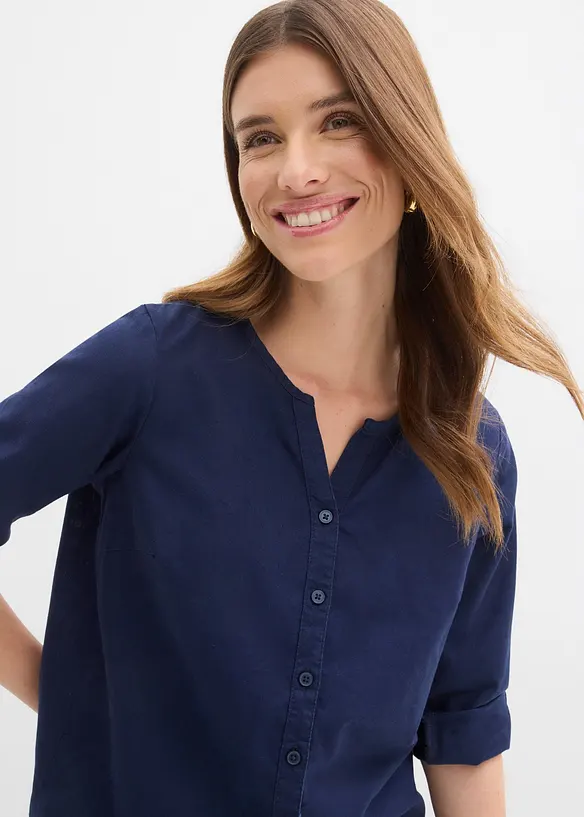 Bluse med lin og 3/4-lange ermer, bonprix