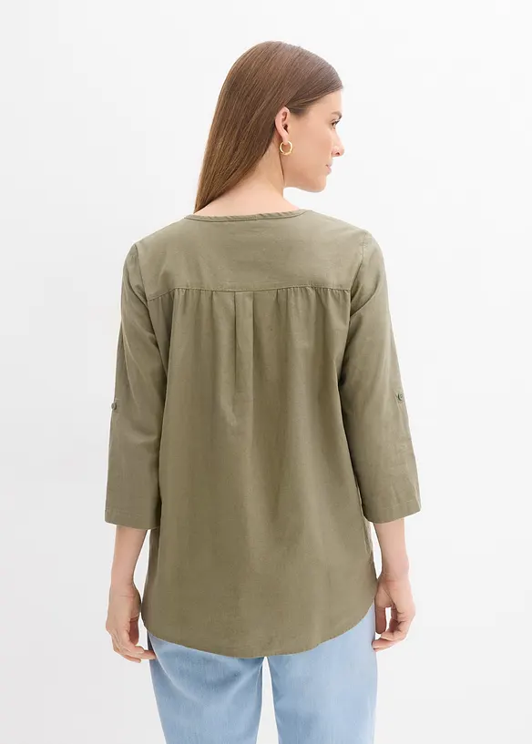 Bluse med lin og 3/4-lange ermer, bonprix