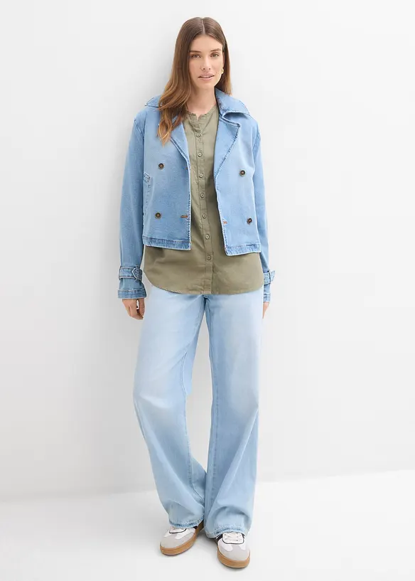 Bluse med lin og 3/4-lange ermer, bonprix