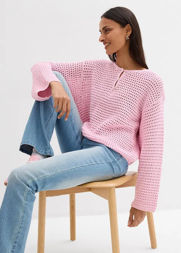 Oversized genser i 100% bomull med hullm&oslash;nster, bonprix