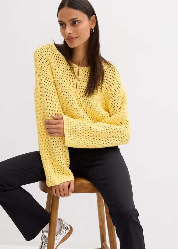 Oversized genser i 100% bomull med hullm&oslash;nster, bonprix