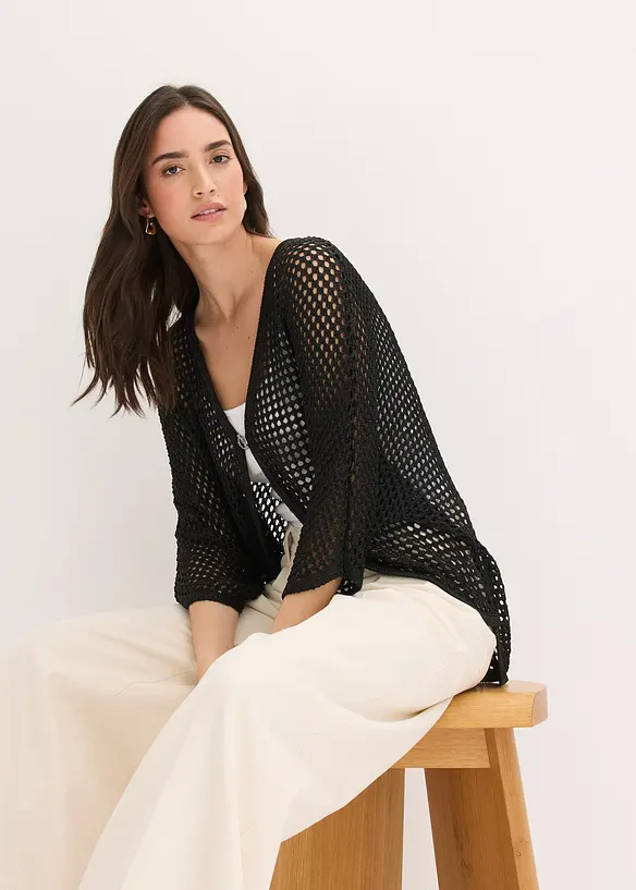 Strikkejakke med hullm&oslash;nster, bonprix