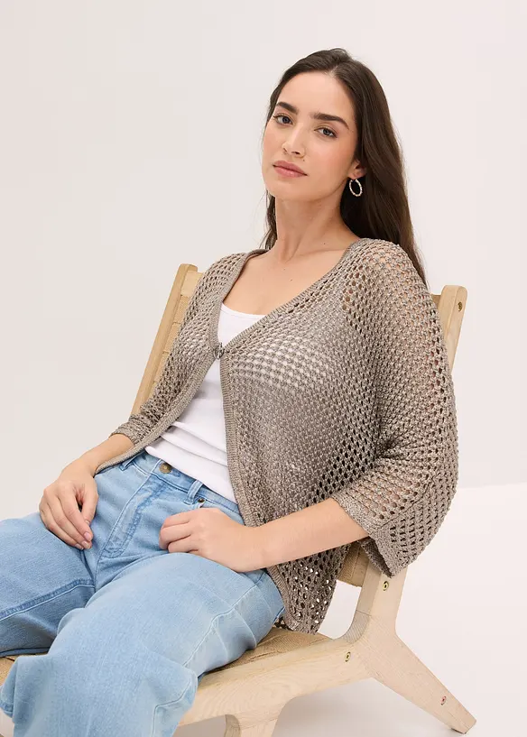 Strikkejakke med hullm&oslash;nster, bonprix