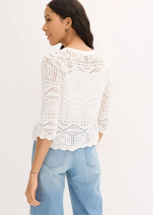 Cardigan med hullm&oslash;nster og knyting, bonprix