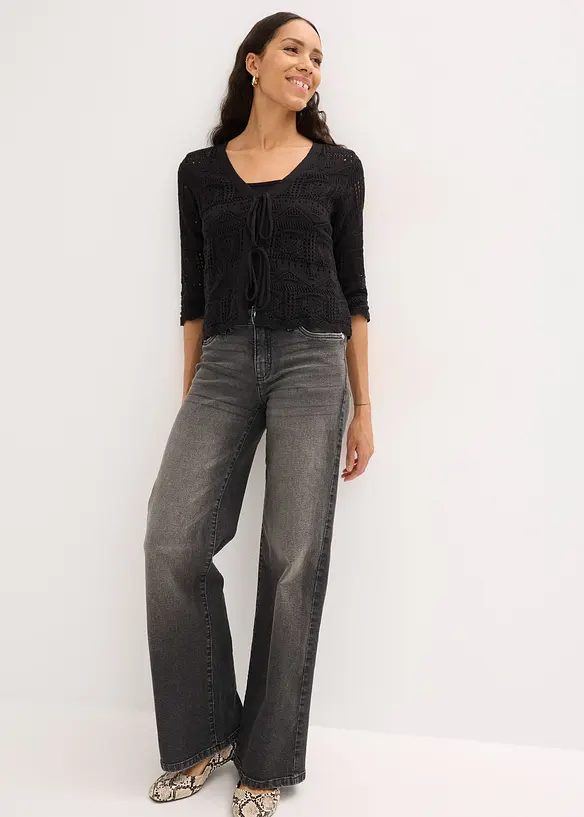 Cardigan med hullm&oslash;nster og knyting, bonprix