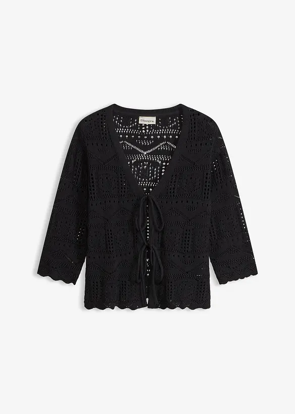 Cardigan med hullm&oslash;nster og knyting, bonprix