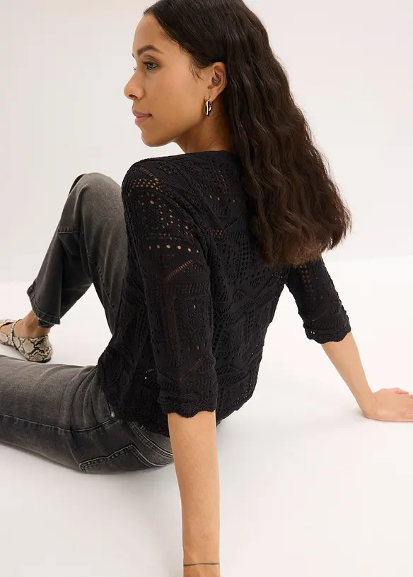 Cardigan med hullm&oslash;nster og knyting, bonprix