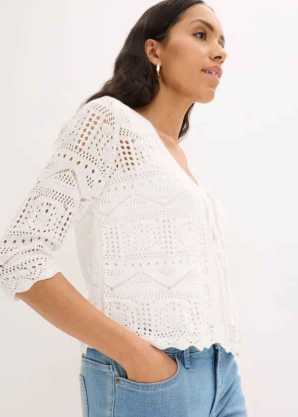 Cardigan med hullm&oslash;nster og knyting, bonprix