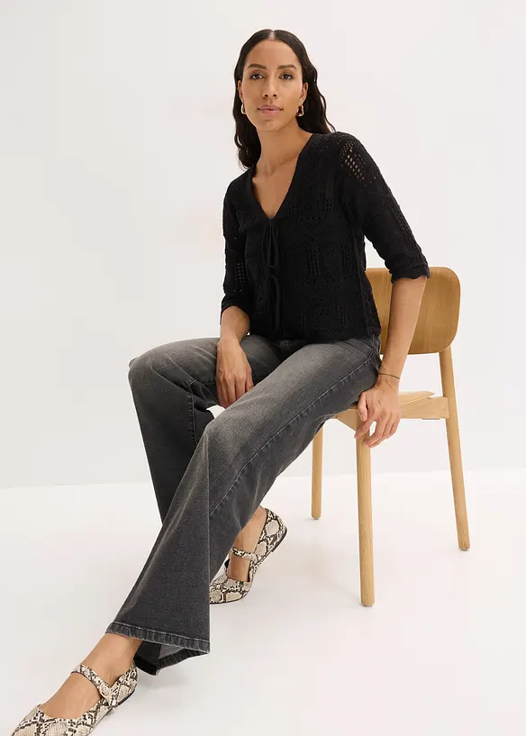 Cardigan med hullm&oslash;nster og knyting, bonprix