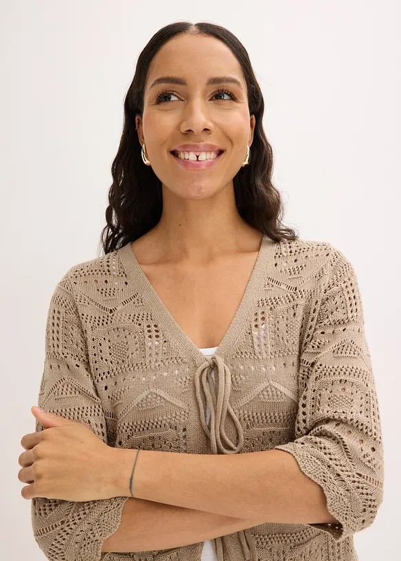 Cardigan med hullm&oslash;nster og knyting, bonprix