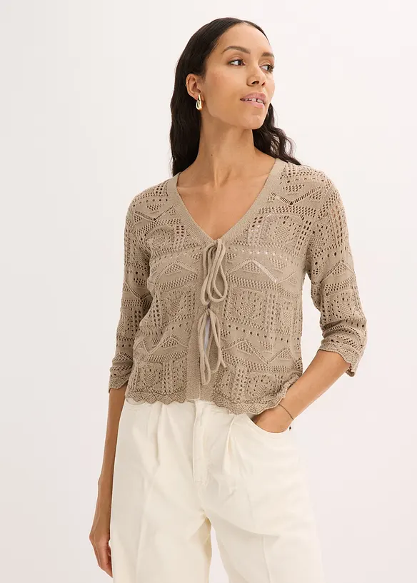 Cardigan med hullm&oslash;nster og knyting, bonprix