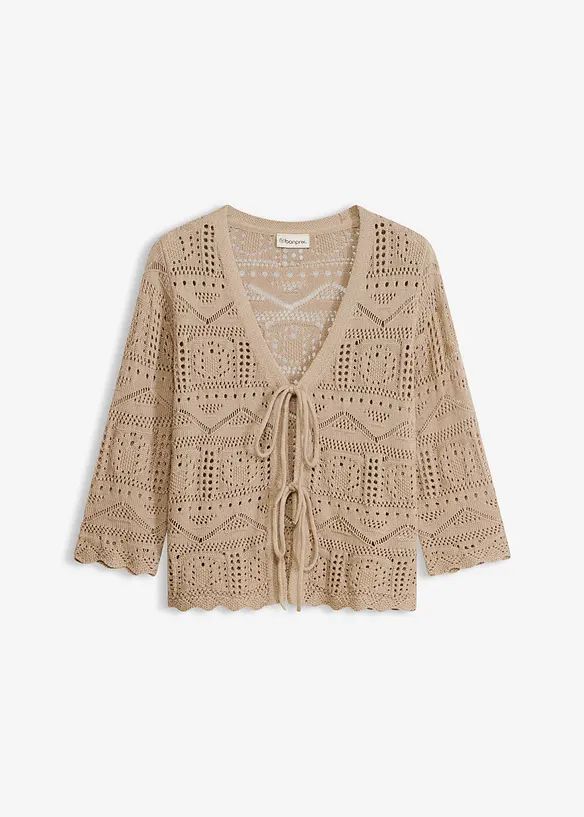 Cardigan med hullm&oslash;nster og knyting, bonprix