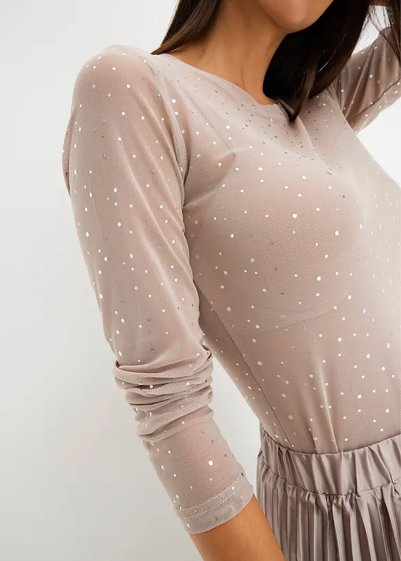 Langermet topp i mesh med glitter, bonprix
