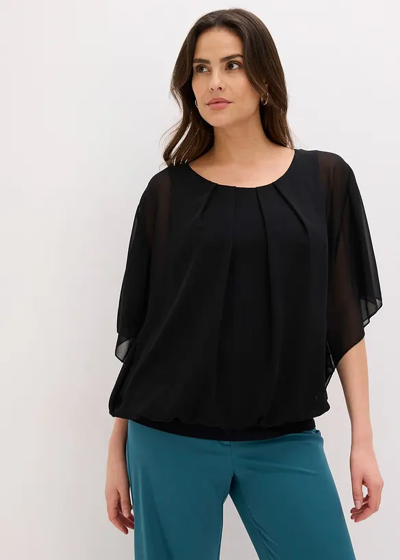 Chiffonbluse med f&ocirc;r, bonprix