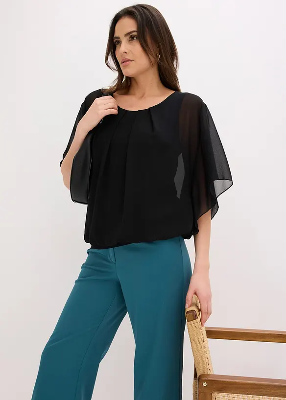 Chiffonbluse med f&ocirc;r, bonprix