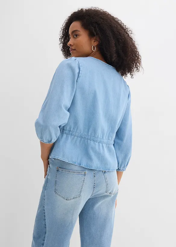 Jeansbluse med puffermer, bonprix