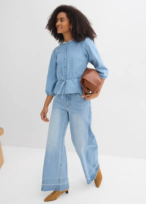 Jeansbluse med puffermer, bonprix