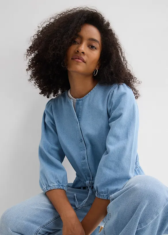 Jeansbluse med puffermer, bonprix