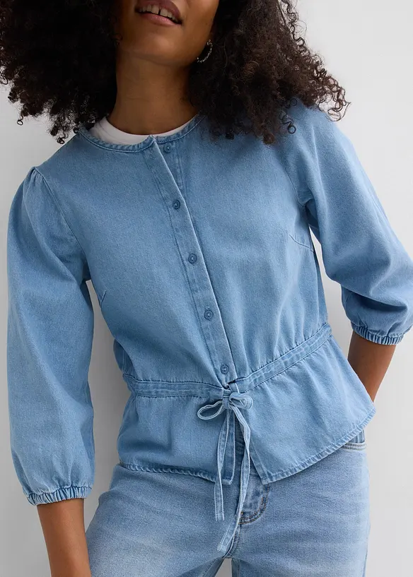 Jeansbluse med puffermer, bonprix