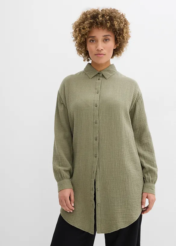 Lang, oversized musselinbluse, bonprix