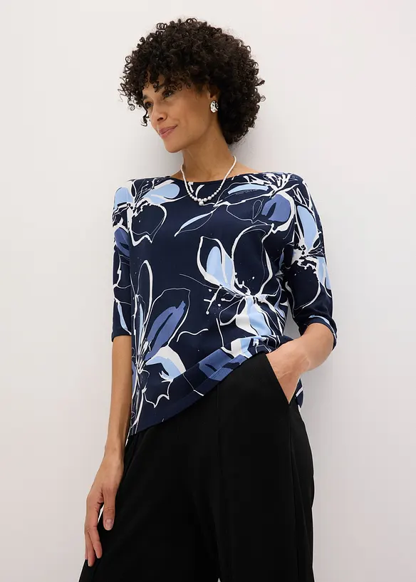 Topp med flaggermusermer og blomsterm&oslash;nster, bonprix