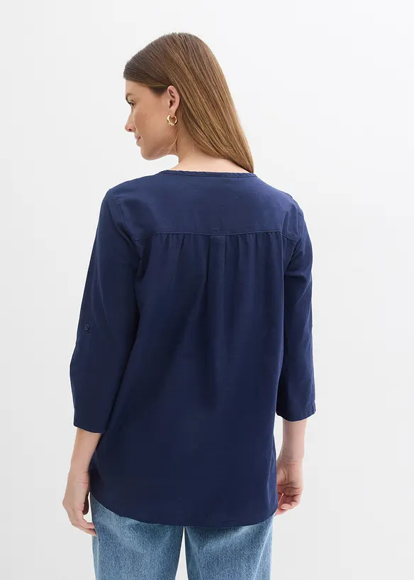 Bluse med lin og 3/4-lange ermer, bonprix