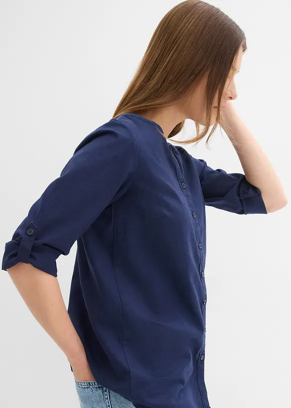 Bluse med lin og 3/4-lange ermer, bonprix