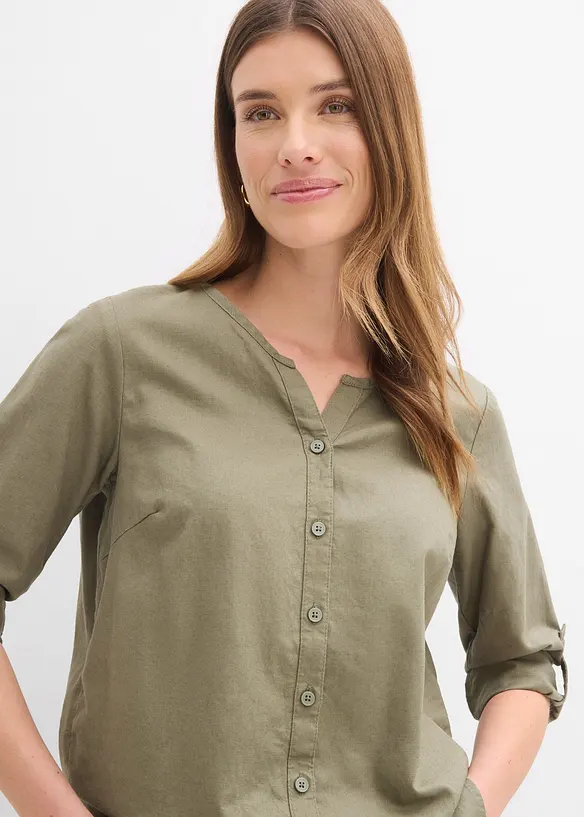 Bluse med lin og 3/4-lange ermer, bonprix