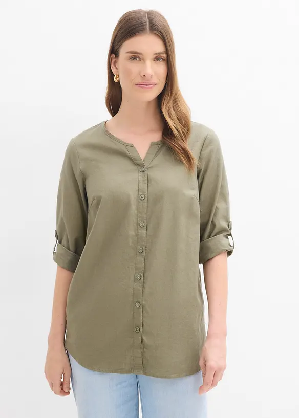 Bluse med lin og 3/4-lange ermer, bonprix