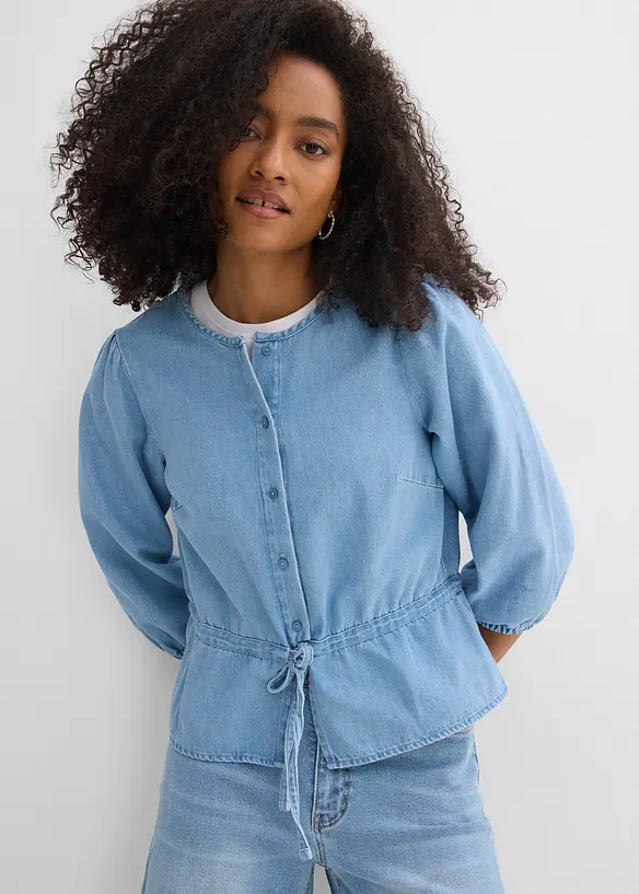 Jeansbluse med puffermer, bonprix