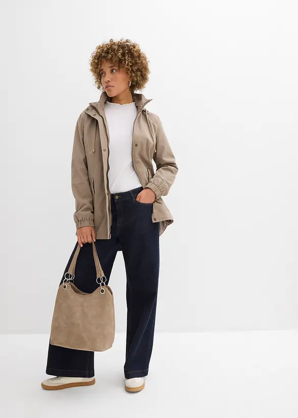 Overgangsparkas i bomull med hette med print, bonprix