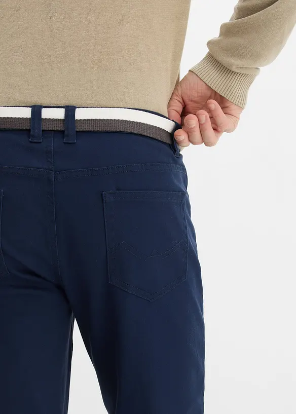 Regular Fit, stretchbukse med belte, Straight, bonprix