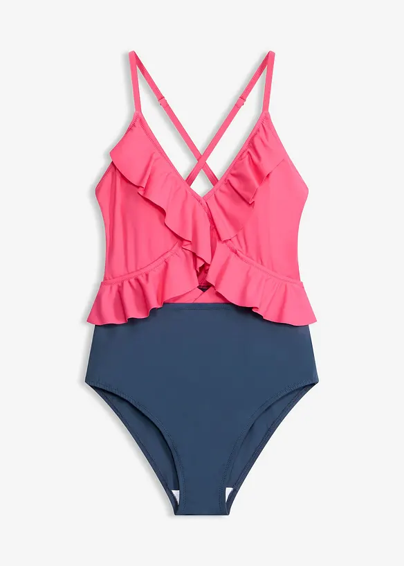 Badedrakt med cut out og volanger, bonprix