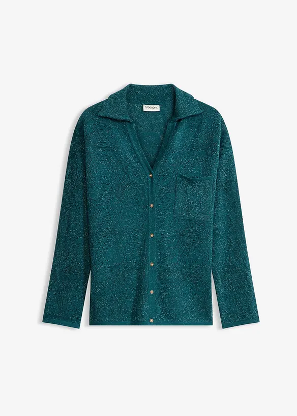 Cardigan med hullm&oslash;nster og glittergarn, bonprix