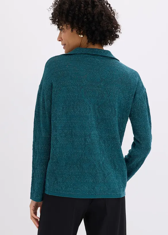 Cardigan med hullm&oslash;nster og glittergarn, bonprix