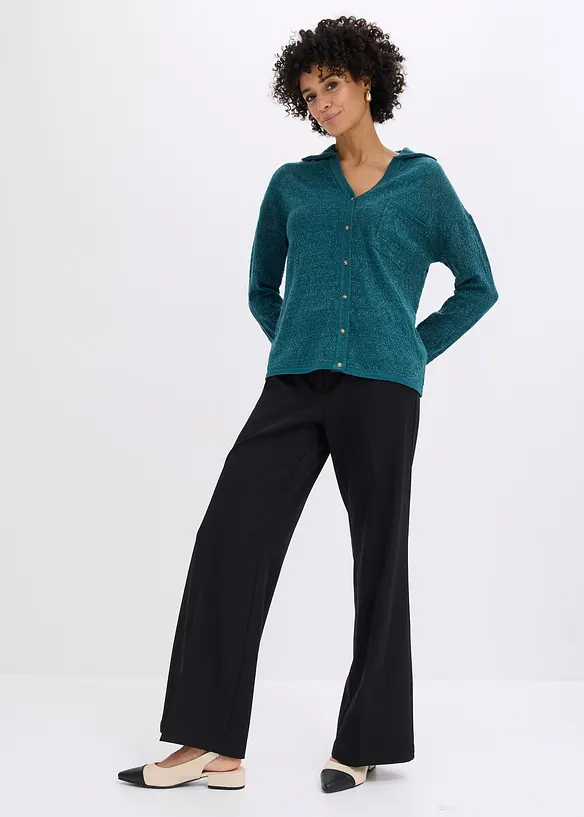 Cardigan med hullm&oslash;nster og glittergarn, bonprix