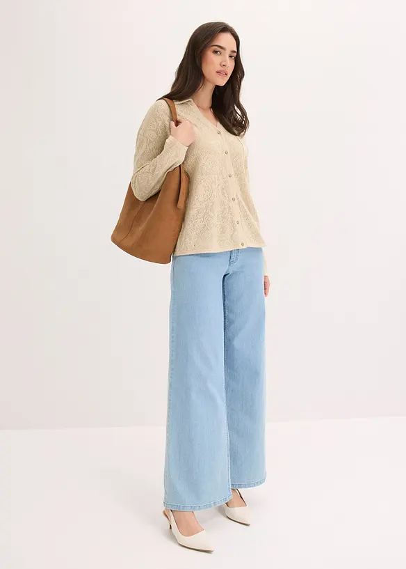 Cardigan med hullm&oslash;nster og glittergarn, bonprix