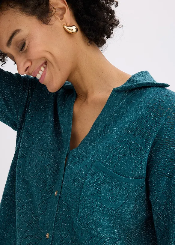 Cardigan med hullm&oslash;nster og glittergarn, bonprix
