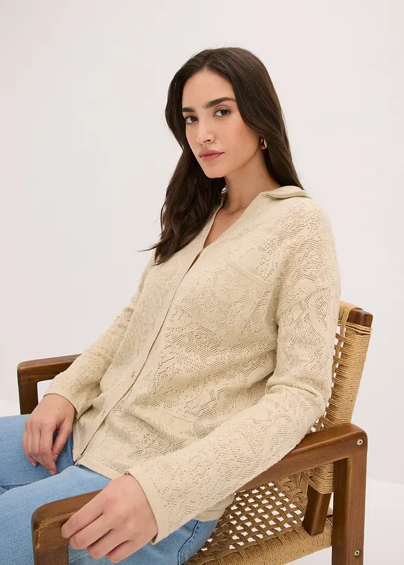 Cardigan med hullm&oslash;nster og glittergarn, bonprix