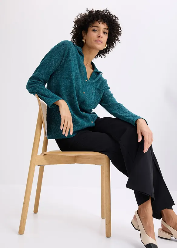 Cardigan med hullm&oslash;nster og glittergarn, bonprix