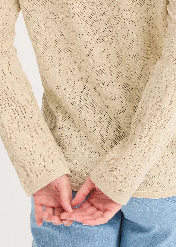 Cardigan med hullm&oslash;nster og glittergarn, bonprix